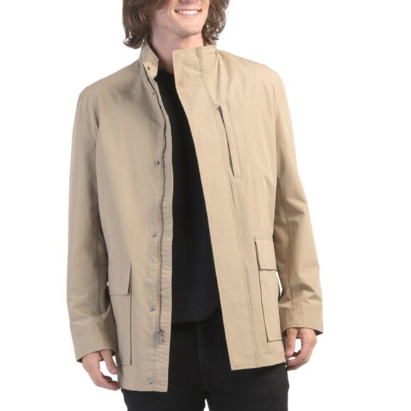COLE HAAN Khaki Classic Stand Collar Rain Jacket